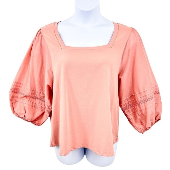LAUREN CONRAD PUFF SLEEVE PALE PINK SQUARE NECK TOP - XL - Picture 1 of 4